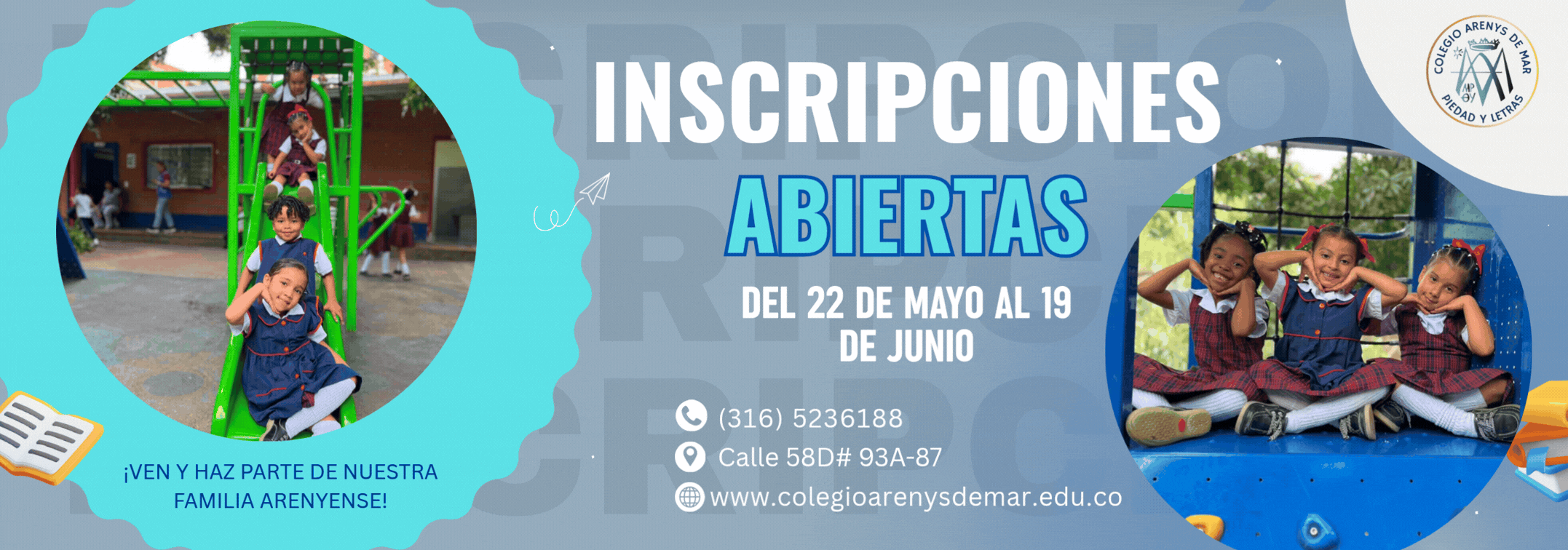 Azul y Naranja Diseño Moderno Inscripción Escolar Banner (1)